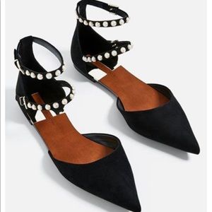 Zara black flat beaded shoe